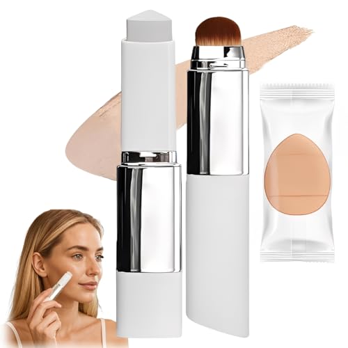 Barra de Maquillaje 2 en 1 en Tono Natural – Base Autoadaptable con Brocha Integrada