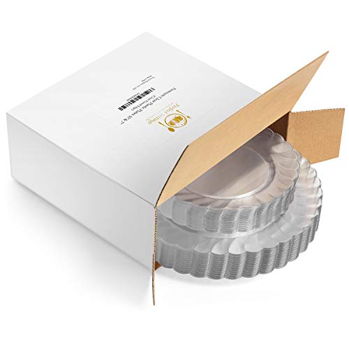 Perfect Settings 50 Piece (25 Sets) Premium Clear Plastic Plates (25 X 10 Inch Dinner / 25 X 7 Inch Salad) Heavy Duty Elegant Disposable Dinnerware Plates (Clear Flared Edge) #TOP4