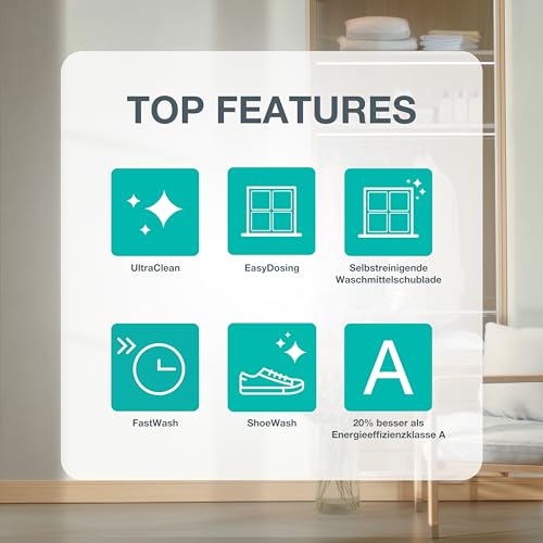 Gorenje W5G494A1P1 Waschmaschine mit Dampffunktion /9 KG /1400 U-Min/ConnectLife /15 Programme/UltraClean/AquaStop/SteamTech/Inverter PowerDrive /10% besser als Energieeffizienzklasse A/Weiß