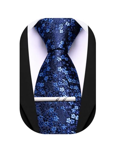 Image of Barry.Wang Floral Ties for Men Flower Necktie with Tie Clip Formal
