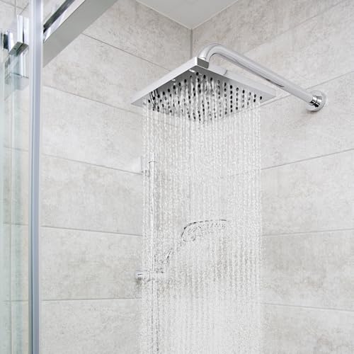 QWORK® 20CM Eckiger Regendusche Duschkopf aus Edelstahl mit Chrombeschichtung - Standardmontage, einfacher Austausch