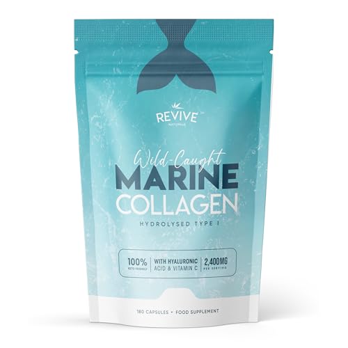 Marine Collagen 2400mg Capsules with Hyaluronic Acid & Vitamin C - 180 Count