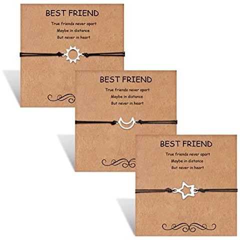 Best Friend Bracelets for 3, Sun Moon Star Friendship Trio Bracelets for Best Friends Women Girls Teen, Handmade Adjustable Bracelet Birthday Jewelry Gifts, 10.2inch, no gemstone Cover