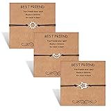 HOHOTANG Best Friend Bracelets for 3, Sun Moon Star Friendship Trio Bracelets for Best Friends Women, Handmade Adjustable Bracelet Birthday Jewelry