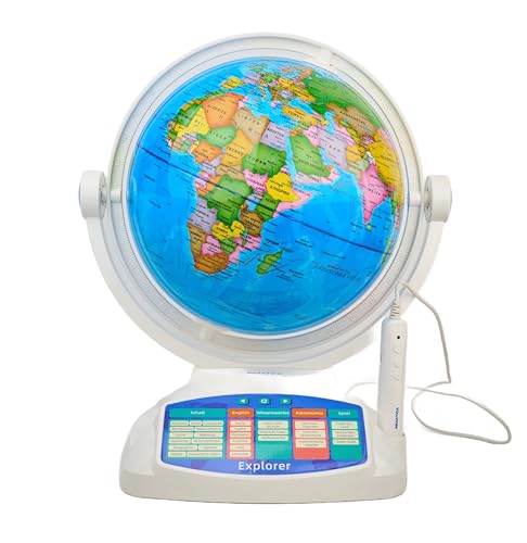 PRAKTICA Interaktiver Kinderglobus 23 cm mit Smart-Stift, LED & AR-App