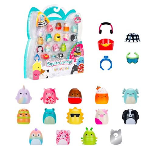 Squish-a-longs SQAL0031-14er Pack, enthält 14x 2,5 cm Mini-Squish mit 4X Accessoires, 1x Ring und 1x Collectors Guide (Welle 3, Stil 1)- Sammeln, Tauschen und Spielen
