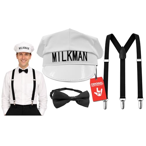 Nicky Bigs Novelties Morph White Milkman Milk Man Hat and Black Bowtie Set Adjustable Halloween Accessory