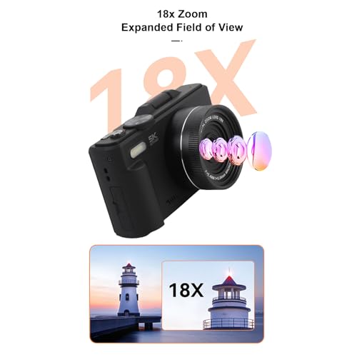 Cámara digital UHD 5K 75MP con WiFi y pantalla 3" 180° negra miniatura 7