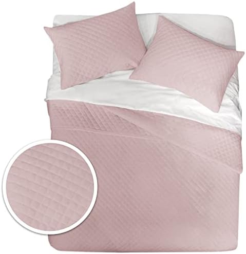 Posh Home Twin Size Quilt Set Jersey Knit Cotton Blend Blanket Blush Bedspread Light Coverlet Summer Bedding Quilted Bedspreads Lightweight Comforter Bed Spread Cover, 1 Pillow Sham and 1 Quilt