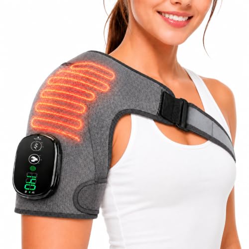 Image of Cordless Shoulder Heating Pad with Massage, Shoulder Massager with Heat, Heated Shoulder Wrap for Left or Right Shoulder, 3 Heat Levels & 3 Vibration Modes, 5000mAh Rechargeable Battery, Grey