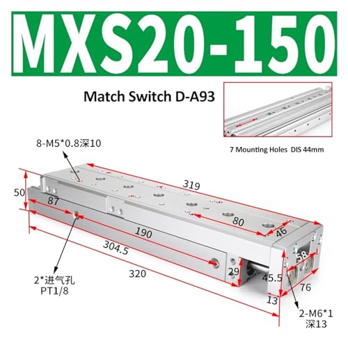 Cylindre pneumatique MXS double effet avec table coulissante rigide