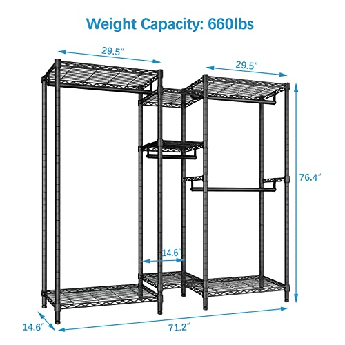 Vipek V6 Wire Garment Rack Heavy Duty Clothes Rack For Hanging Clothes, Metal Freestanding Closet Wardrobe Rack, 71.2" L X 14.6" W X 76.8" H, Max Load 660Lbs, Medium Size (Black) #TOP5