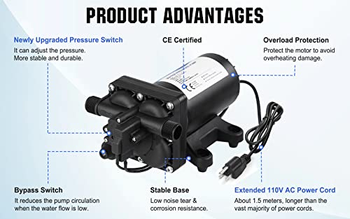 Image of ECO-WORTHY Industrial Water Pressure Diaphragm Pump 110V 5.5GPM 55PSI On Demand RV Fresh Water Pump 110Volt include Garden Hose Adapters for Transfer Booster Heater Barrel Sprinkle Irrigation