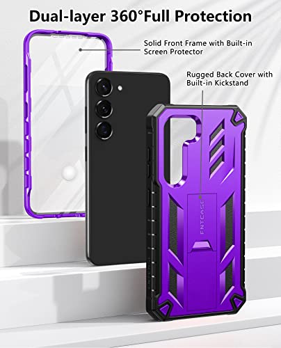 For Samsung Galaxy S23 Protective Case: Dual Layer Rugged Shockproof Cell Phone Cover With Built-In Screen Saver & Kickstand| Tough Textured Tpu Bumper Drop Proof Full Protection Cases 6.1'' 5G Purple #TOP3