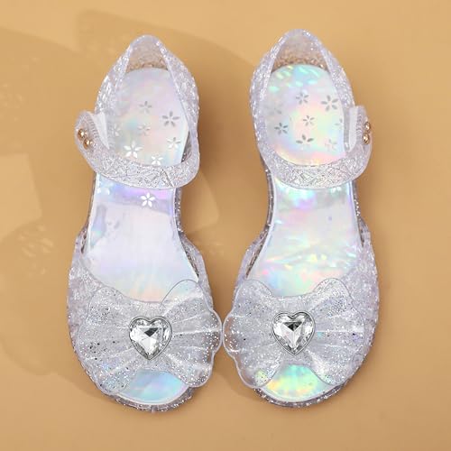 Princess Sandals for Toddler Costumes Jelly Shoes Girls Dress Flats Mary Jane Cosplay Birthday Party Frozen Inspired Elsa Dance Summer Beach Size 9 Snow Queen Glitter Soft2