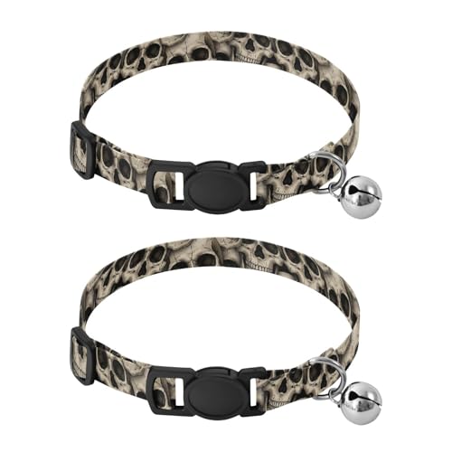 Grunge Skull Hundehalsband, verstellbare Schnalle, weiches Polyester, 2 Stück, Schwarz / Weiß