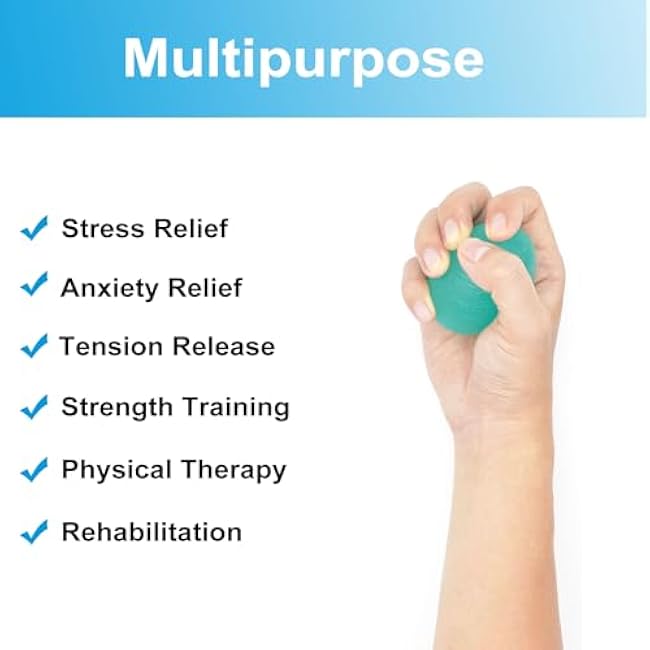 Stress Balls for Adults, Grip Strength Trainers. Squeeze Balls for Hand Therapy Finger Wrist Arthritis Stress Relief Rehab. Exercise Squeezers Grip Strengtheners, Set of 4.