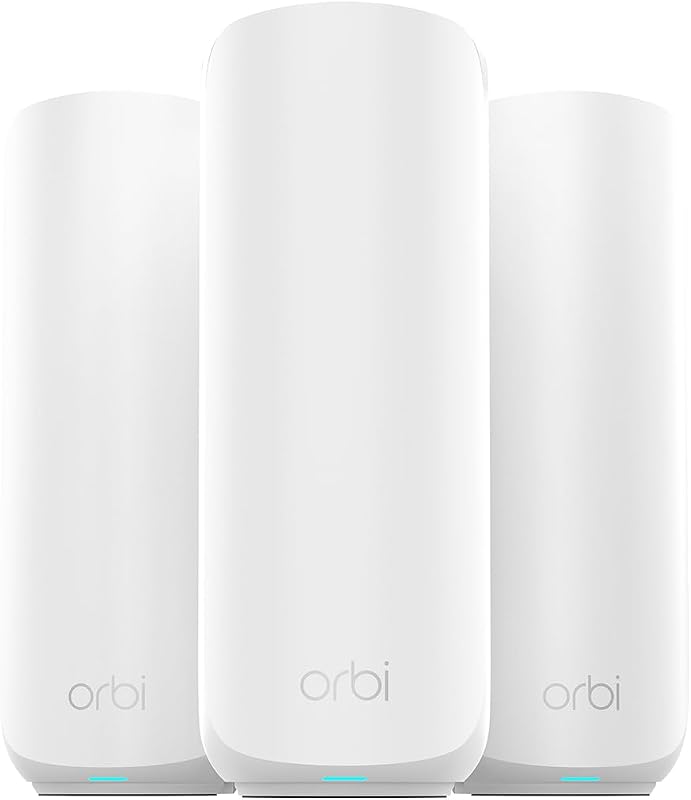 NETGEAR Orbi 370 Series Dual-Band WiFi 7 Mesh Network System for Home (RBE373) – Wireless Router + 2 Extenders, Security Features, 5 Gbps, Covers 6,000 sq.ft.,2.5GB Internet Port, BE5000 Renewed