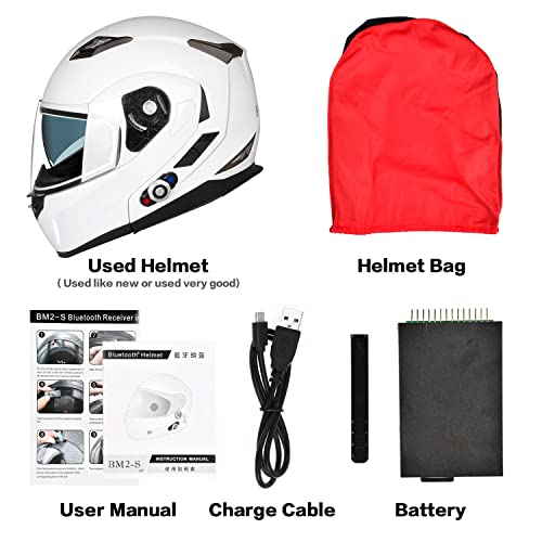 Freedconn Motorcycle Bluetooth Helmet,Bluetooth Integrated Modular Flip Up Full Face Motorcycle Helmet,Dual Visor Modular Bluetooth Helmet,Dot Approved Helmets With Gloves(White,X-Large) #TOP7