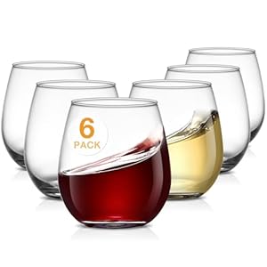Large Stemless Wine Glasses Set of 6, 17 Ounces Red & White Wine Glasses Tumbler for Party, Clear Drink Glasses, Ideal Wine Accessories Gift, Lead-free, Dishwasher Safe