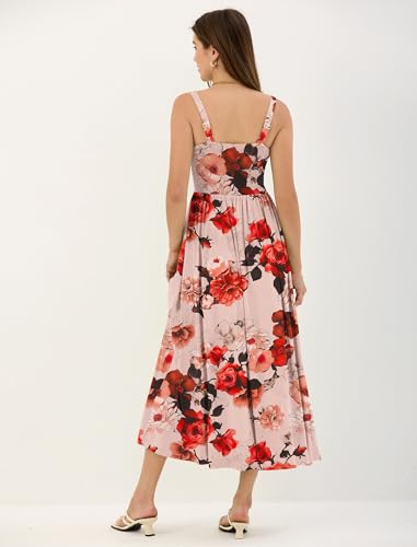 ZAFUL Floral Corset Dress for Women Flowy Spring Summer Wedding Guest Dresses Midi Sundress with Pockets Dark Pink L — view 3