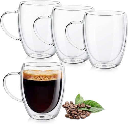 4-Pack Double Wall Glass Coffee Mugs - 12 Oz Clear Insulated Cups With Spoons, Perfect For Hot & Iced Drinks - View #5