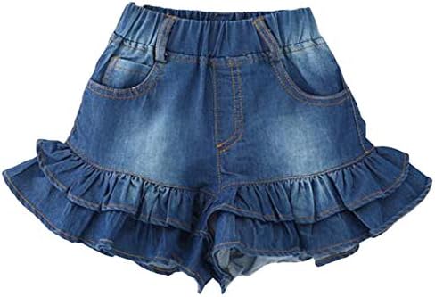 TIBE PINCESS Girls Denim Shorts 2 Layers Ruffles Lace Kids Baby Workout and Fashion Skirt Shorts Summer Beach Sports Short Pants Dark Blue 5-6T