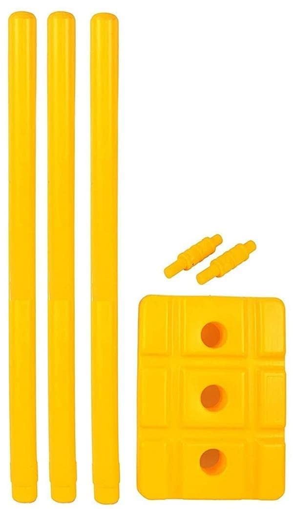 Cricket Stumps Set Heavy Plastic - 3 Stumps + 2 Bails + 1 Stand (Yellow)(Plastic Wicket Set) Cricket Standard Wickets for Cricket Ground, Match, Tournament Stump with Stand & Bails-image-36