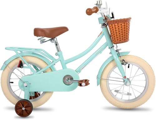 STITCH MANCHI 18 Inch Kids Bike with Basket & Stabilisers, 18 inch Girls Kids Bike for 6-9 Years with kickstand, Mint Green