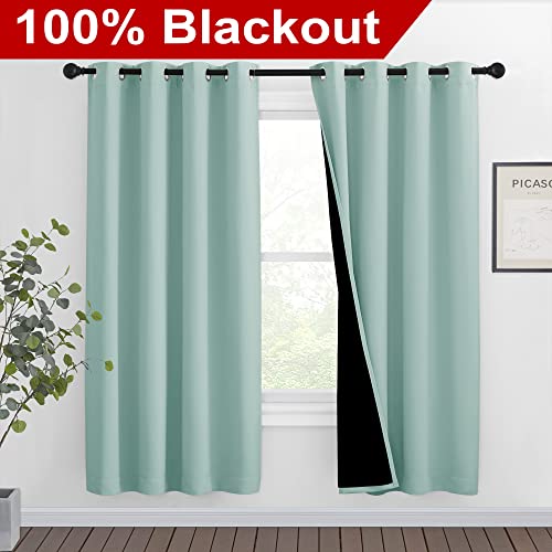 Image of NICETOWN 100% Blackout Window Curtain Panels, Full Light Blocking Drapes with Black Liner for Nursery, 72-inch Drop Thermal Insulated Draperies (Aqua Blue, 2 Pieces, 46-inch Wide Per Panel)