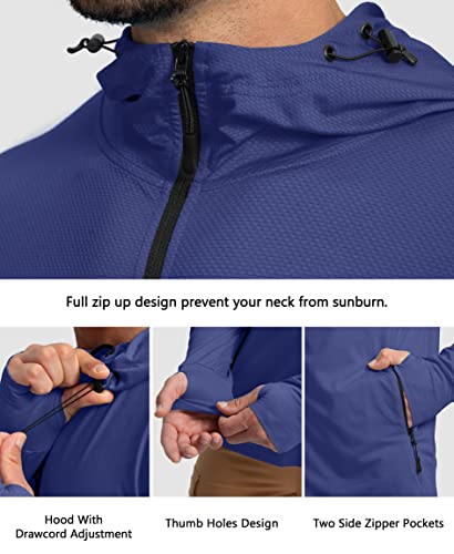 Image of Men's UPF 50+ Light Jacket Full Zip Sun Protection Hoodie Long Sleeve Sun Shirts for Men Hiking Fishing Zip Pockets