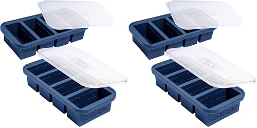 Image of Souper Cubes 1 Cup Silicone Freezer Molds with Lids - Soup Cubes Freezer Tray with Lid - Perfect for Freezing Broth, Rice, Individual Portions, Meal Prepping and More - Blueberry - 4-Pack
