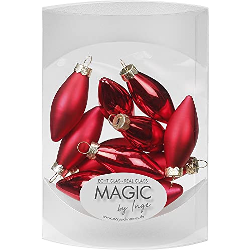 Inge Glas Christbaumschmuck Oliven klein Tropfen | 12 TLG 4,5 cm | Weihnachtskugeln Weihnachtsbaumanhänger Mini Christbaumanhänger (Merry Red)