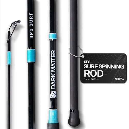 Dark Matter SPS Surf Spinning Rods - 10', Black/Blue, Mod Fast Action Inshore Saltwater Fishing Rods Medium Heavy, 2 Pieces Travel Surf Fishing Rod Saltwater with K-Series Guides & Shrink Wrap Grips