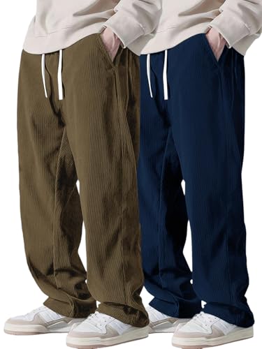 Image of Pinkmint Men's Stretchable Ribbed Track Pants | Poly Lycra Relaxed Fit Trousers | Elastic Waist Drawstring Joggers | Casual, Gym, Lounge Wear for Men