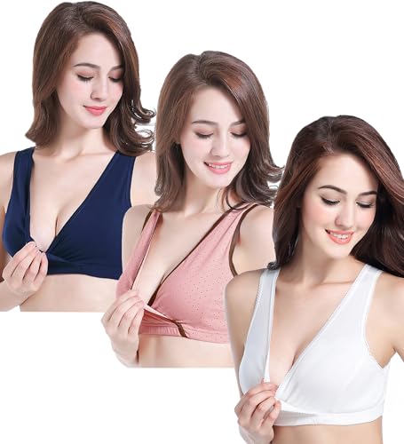 Image of CAKYE 3 Pack Maternity Nursing Sleep Bra Breastfeeding Cotton Bralette