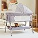 Kiniew Bassinet Bedside Sleeper, Adjustable Height Baby Bassinet with Wheels, Easy Assemble & Folding Crib with Comfy Mattress, Breathable Mesh Bedside Bassinet for Infant Newborn (Grey)