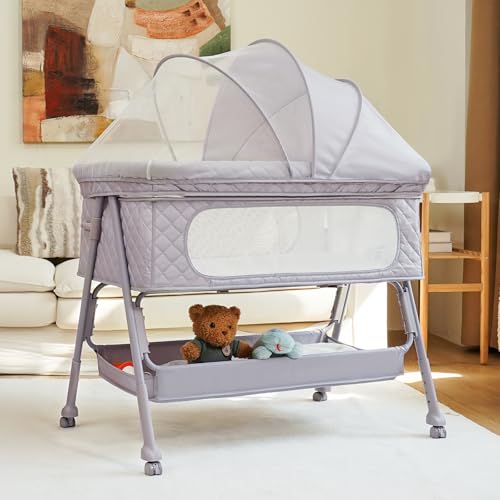 Bassinet Bedside Sleeper, Adjustable Height Baby Bassinet with Wheels - image 7