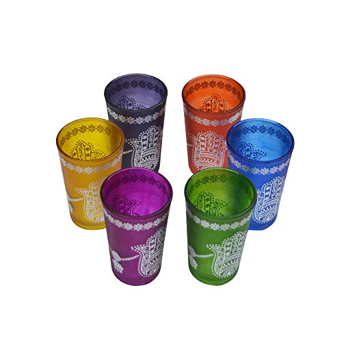 Set di 6 bicchieri in vetro marocchino tradizionali artigianali multicolore per uso quotidiano come tè