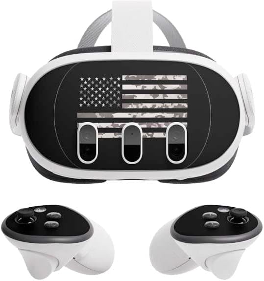 Skinit Decal Gaming Skin Compatible with Meta Quest 3 - Officially Licensed Black and White Camo American Flag Design