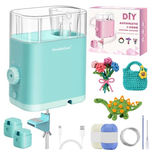 DoubleCare Automatic i Cord Knitting Machine French Knitting Machine with 2 Rolls of Yarn and 1 Roll of 2M Iron WireHands-Free Electric iCord Maker ToolFast DIY Craft Projects Green