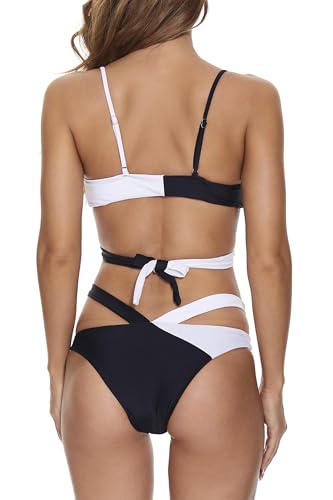 Lilosy Sexy Block High Cut Leg Thong Bikini Swimsuit Set Women Cheeky Bottom Tie Back Bathing Suit 2 Piece2