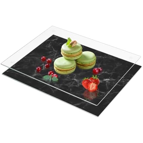 VASUHOME Tempered Glass Cutting Board Set of 2-16x12 inch Marble Pattern Cutting Board for Kitchen Counter - Scratch, Heat, Shatter Resistant and Easy to Clean- Black and Clear Cover