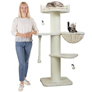 HAPPYPET Premium Kratzbaum Grosse Katzen Stabil 'Cooper' – 150 cm Großer Katzenbaum, Kletterbaum für Maine Coon, Natursisal, 20 cm Dicke Stämme - Creme