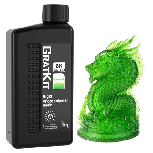 GratKit 8K Rigid Resin, 3D Printer 405nm UV-Curing Photopolymer Resin, High Precision Low Odor 3D Printing Resin - 1000g, Transparent Green