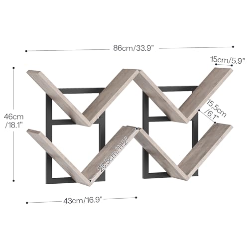 Image of HOOBRO Floating Shelves for Wall, Set of 2 Wall Mounted Shelves, 2-Tier Wooden Hanging Shelves Storage Racks, Tree Bookshelves, for Living Room, Bedroom, Office, Greige and Black BG55BJP201