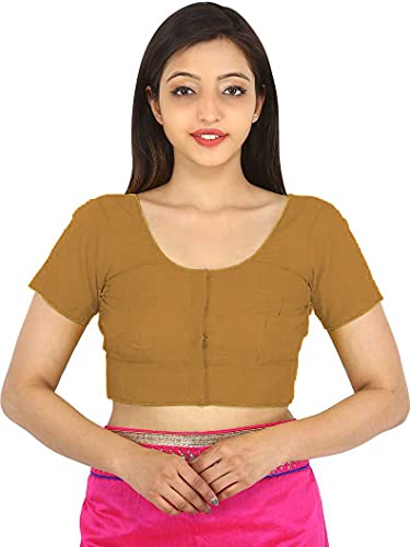 Image of Namita Women's Cotton Rubia Regular Fit Half Sleeve Readymade Blouse (U-Cot-Com-2-Cyan-Meteor-40 Cyan, Meteor 40)