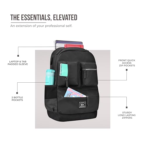 Image of Gear Vintage Boxy 18 inch /26L Medium Faux Leather Water Resistant Laptop Backpack /Casual Bag /Daypack /Travel Backpack /College Backpack For Men /Women (Black - Black)