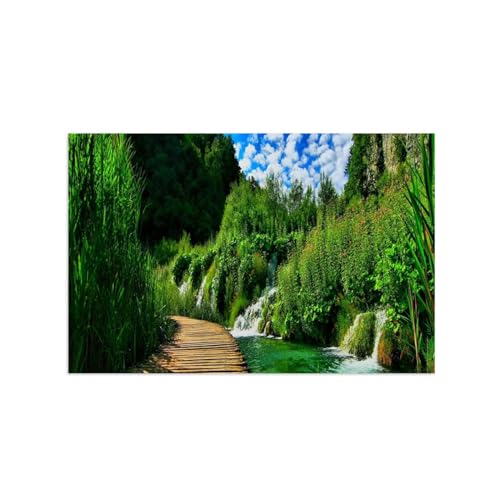 Décoration murale salon avec l'affiche paysage forêt et pont vert