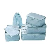 PROMUN Travel Packing Cubes, 6 Set Luggage Organizer with Laundry Bag, Luggage Compression Pouches, Waterproof and Rip Resistance(Blue)